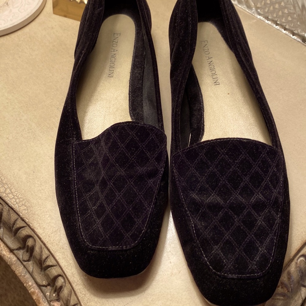 Enzo Angliolini black Swede flats , diamond pattern top